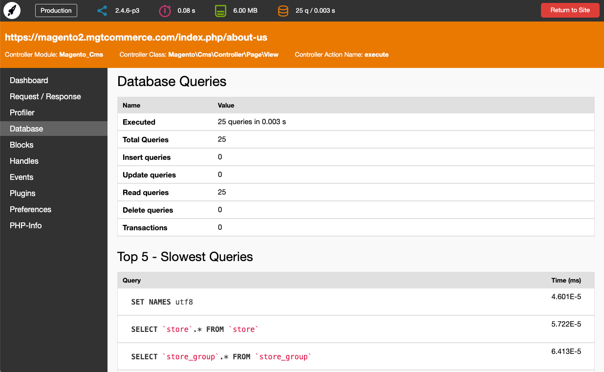 MGT Developer Toolbar - Database Queries